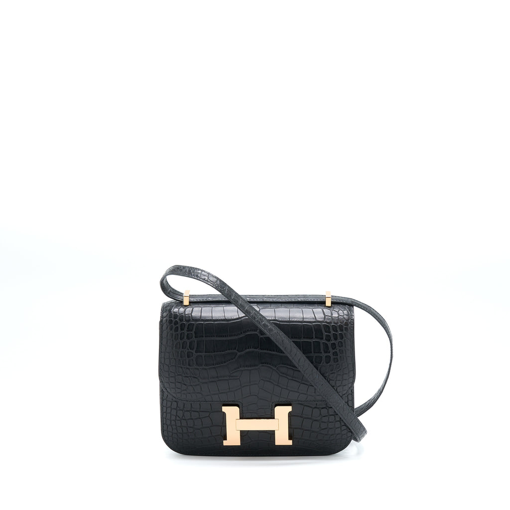 Hermes Mini Constance Alligator Mississippiensis Mat Black RGHW