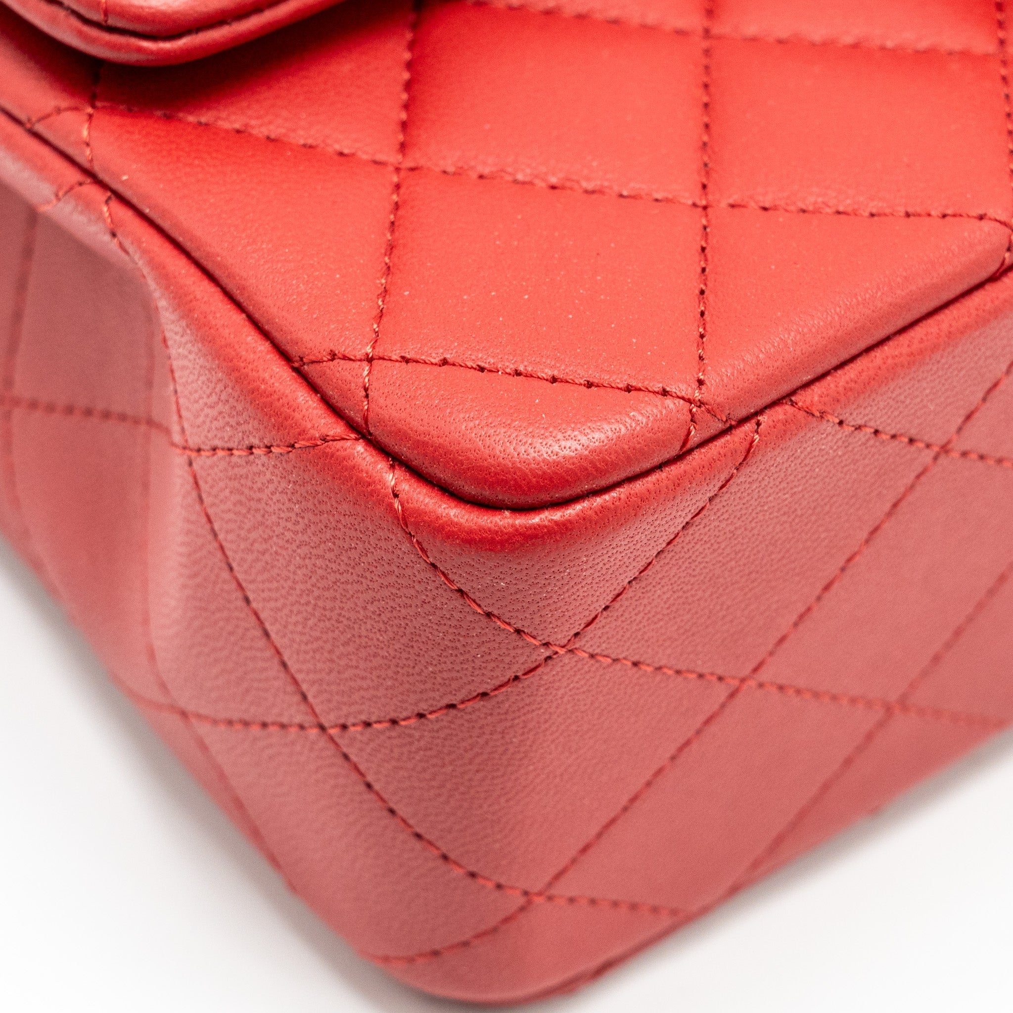 CHANEL TOP HANDLE MINI RECTANGULAR FLAP BAG LAMBSKIN RED LGHW (MICROCHIP)