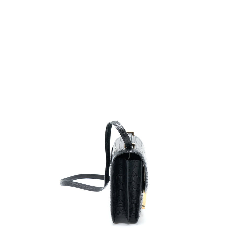 Hermes Mini Constance Alligator Mississippiensis Mat Black RGHW