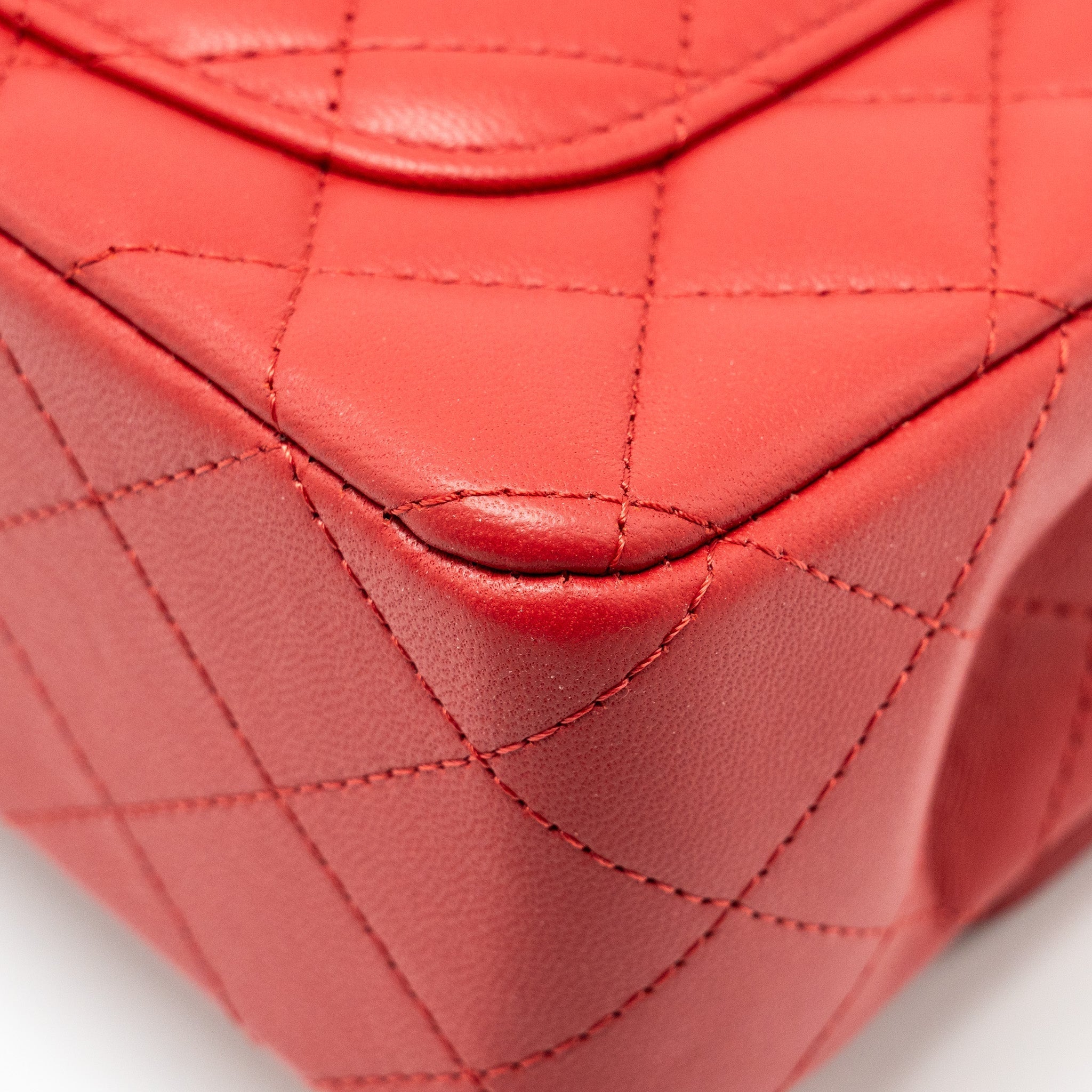 CHANEL TOP HANDLE MINI RECTANGULAR FLAP BAG LAMBSKIN RED LGHW (MICROCHIP)