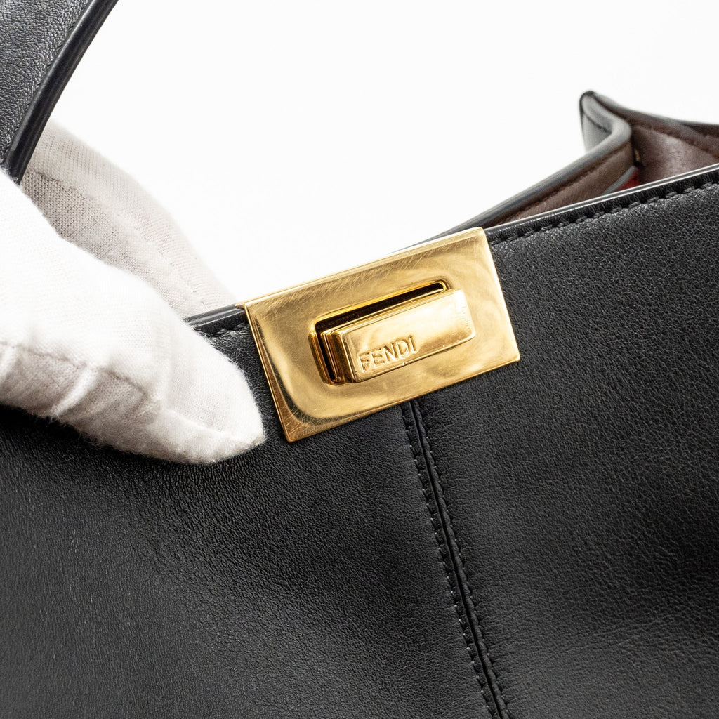FENDI PEEKABOO X-LITE MEDIUM CALFSKIN BLACK GHW WITH FLOWERLAND STRAP