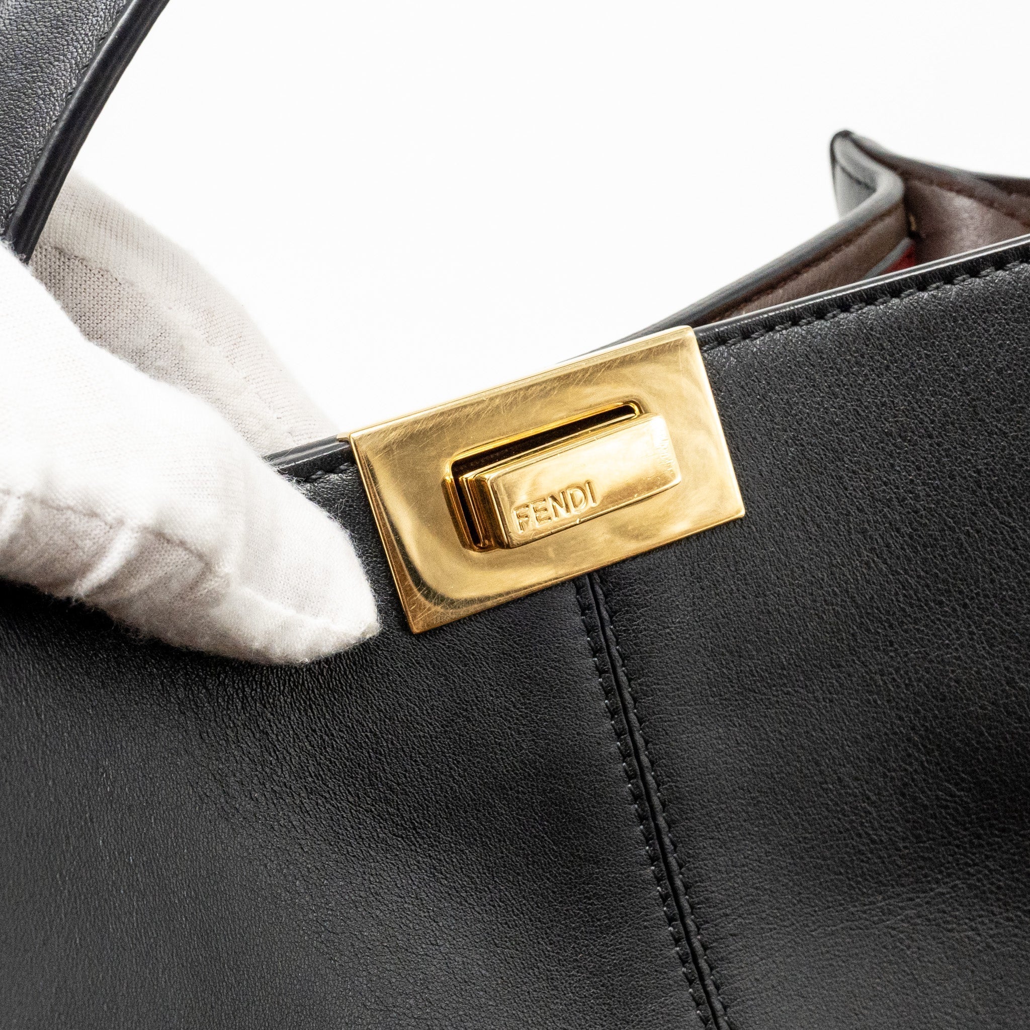 FENDI PEEKABOO X-LITE MEDIUM CALFSKIN BLACK GHW WITH FLOWERLAND STRAP