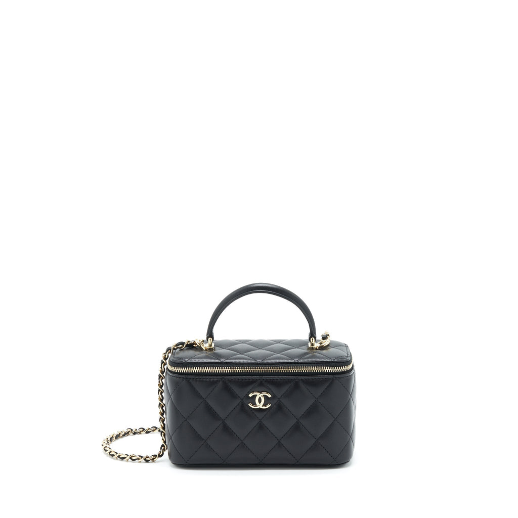 CHANEL TOP HANDLE LONG VANITY LAMBSKIN BLACK LGHW