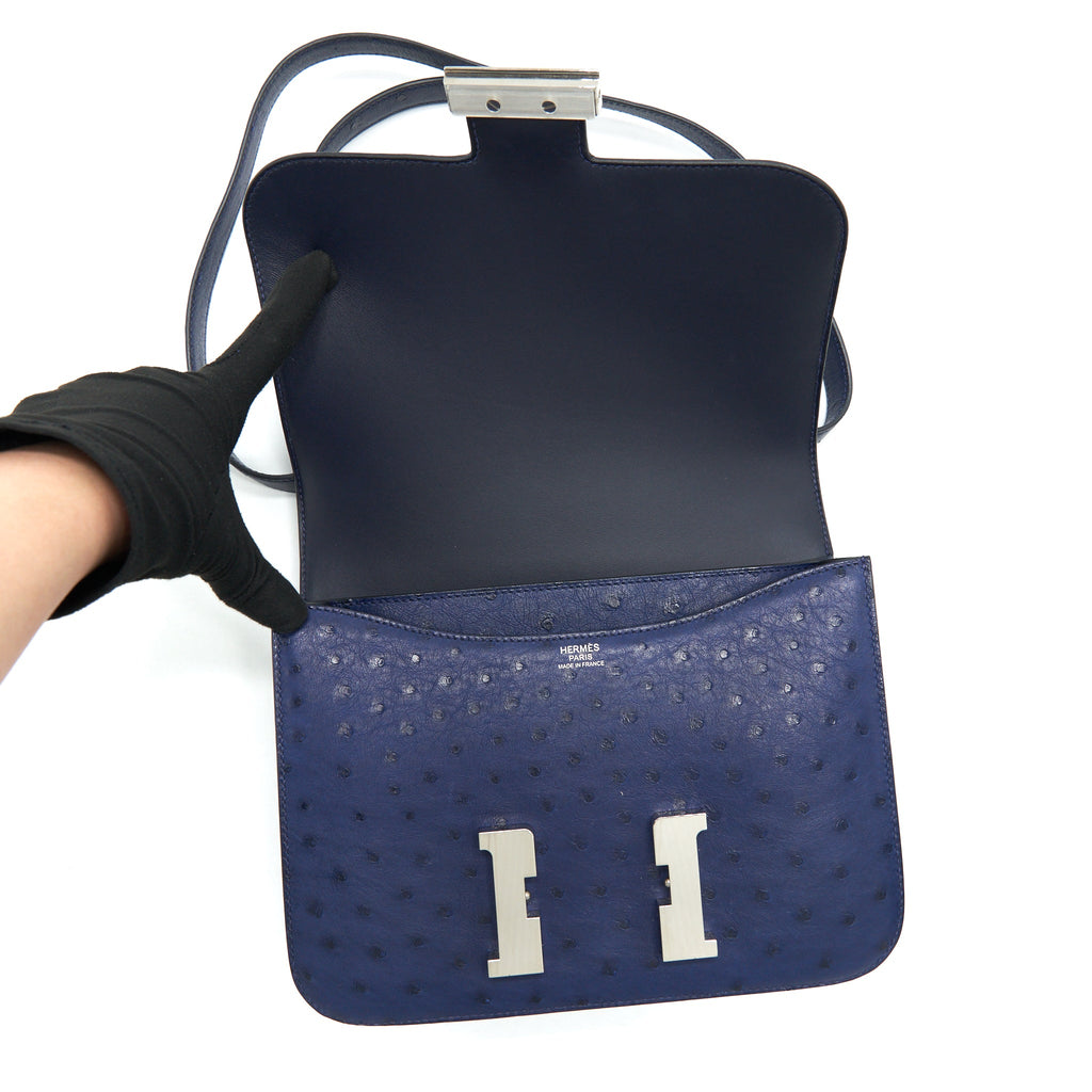 Hermes Constance 24 Ostrich Bleu Iris SHW