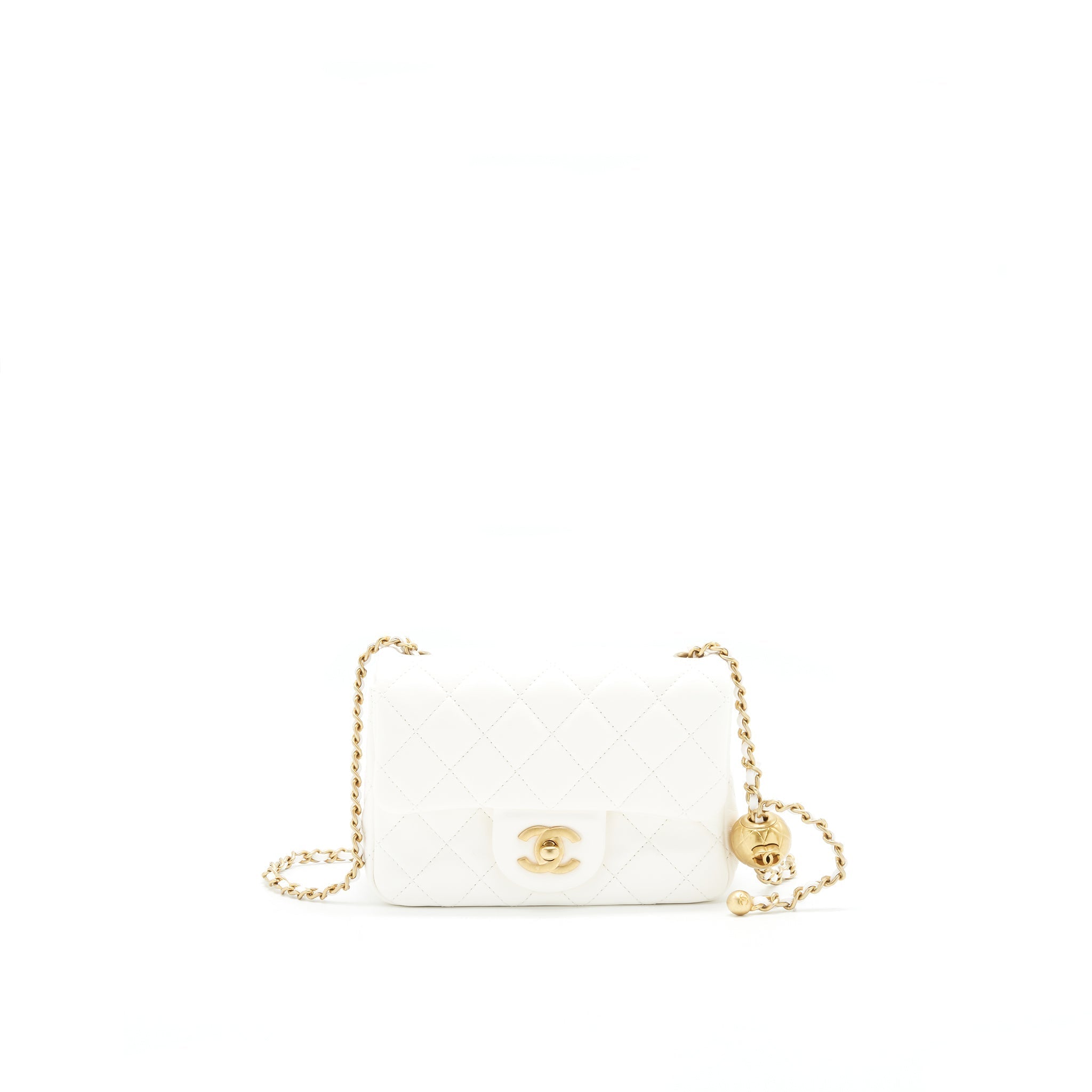 CHANEL 21B PEARL CRUSH SQUARE MINI FLAP BAG WHITE GHW