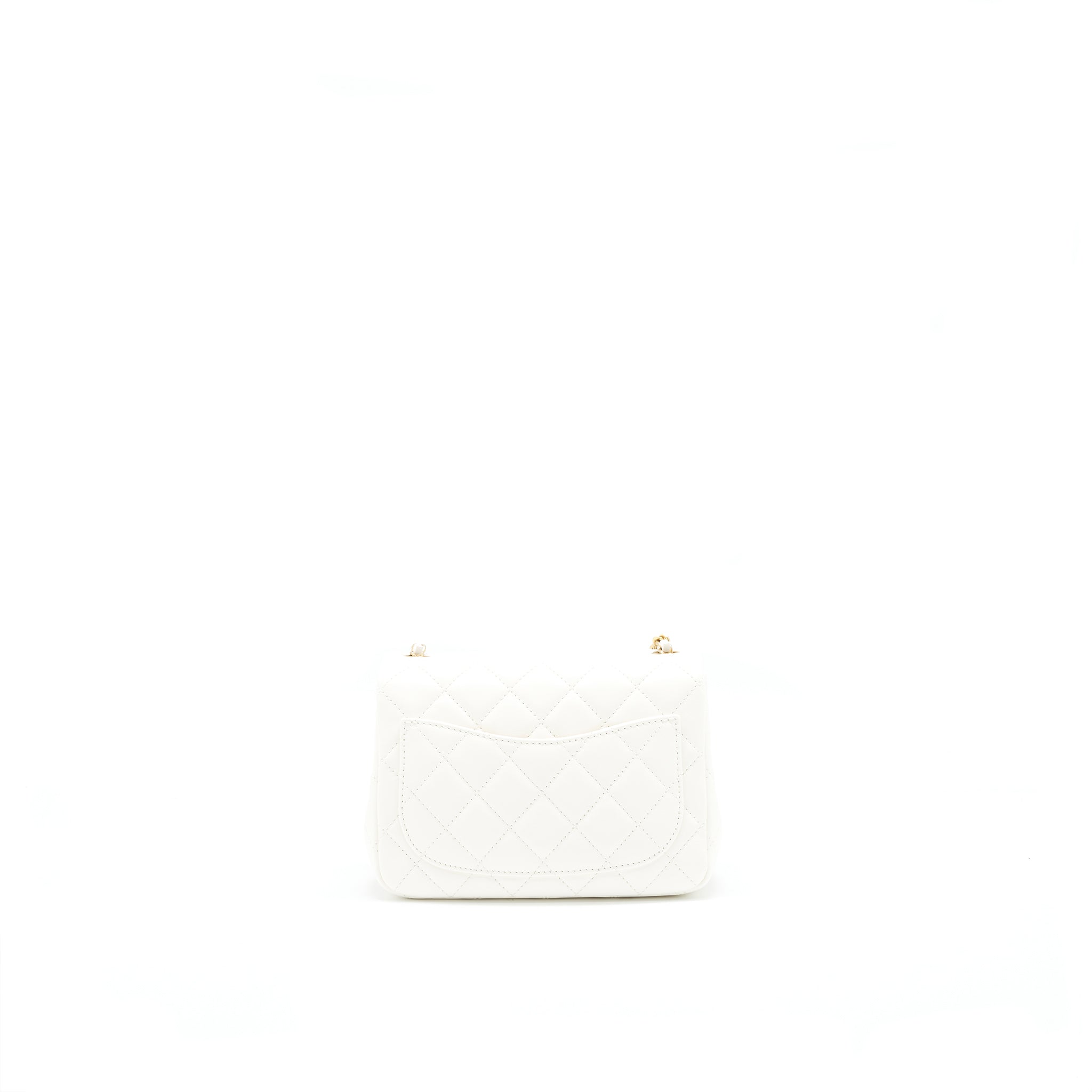 CHANEL 21B PEARL CRUSH SQUARE MINI FLAP BAG LAMBSKIN WHITE GHW