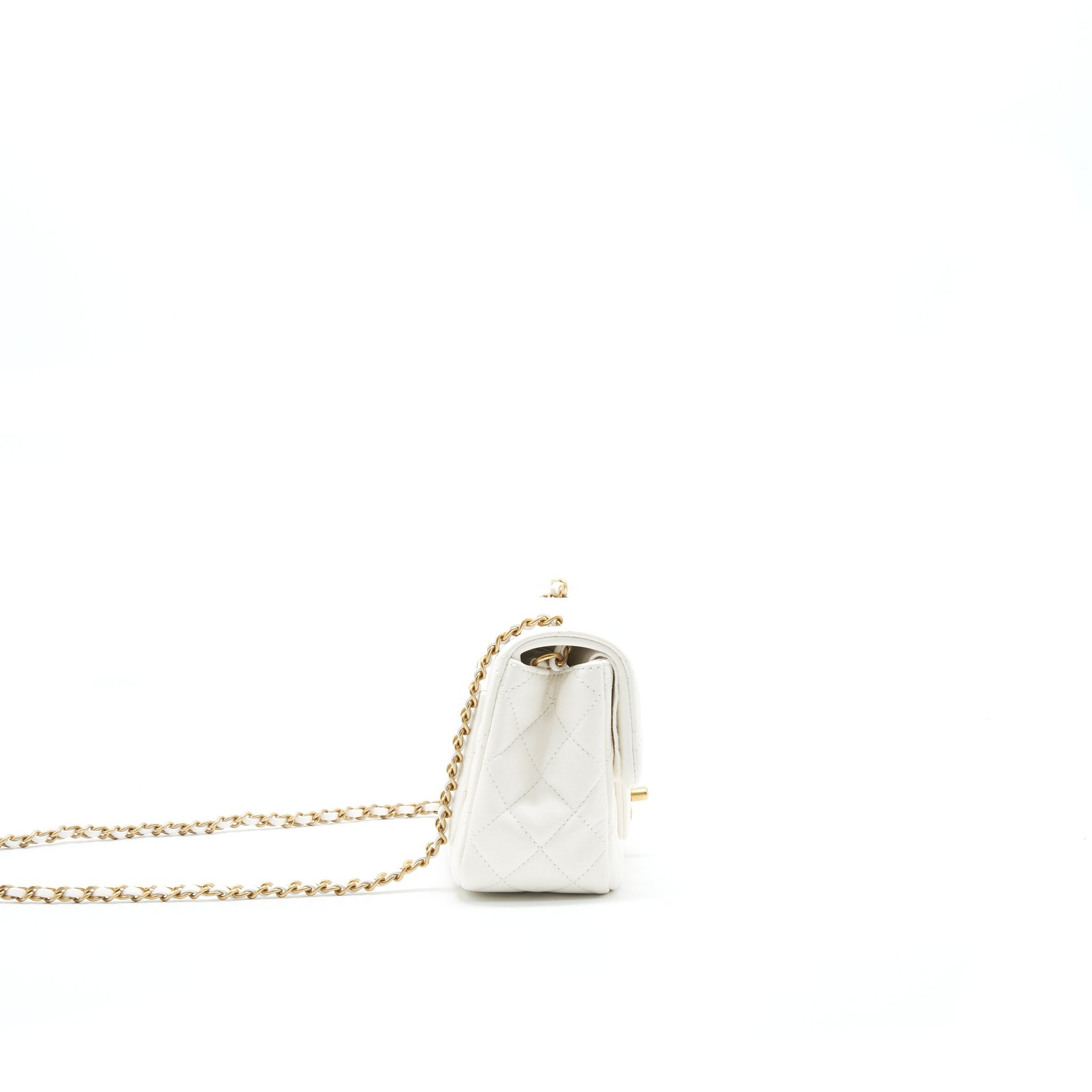 CHANEL 21B PEARL CRUSH MINI SQUARE FLAP BAG WHITE GHW