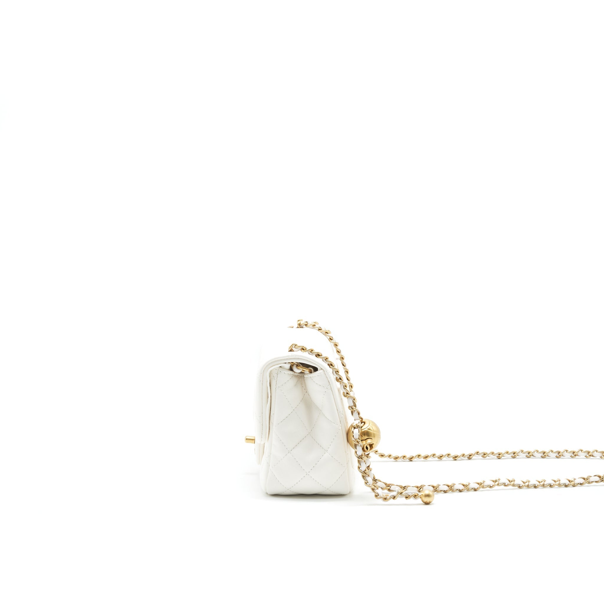 CHANEL 21B PEARL CRUSH SQUARE MINI FLAP BAG WHITE GHW