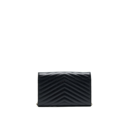 SAINT LAURENT ENVELOPE MONOGRAM WALLET ON CHAIN IN SHW
