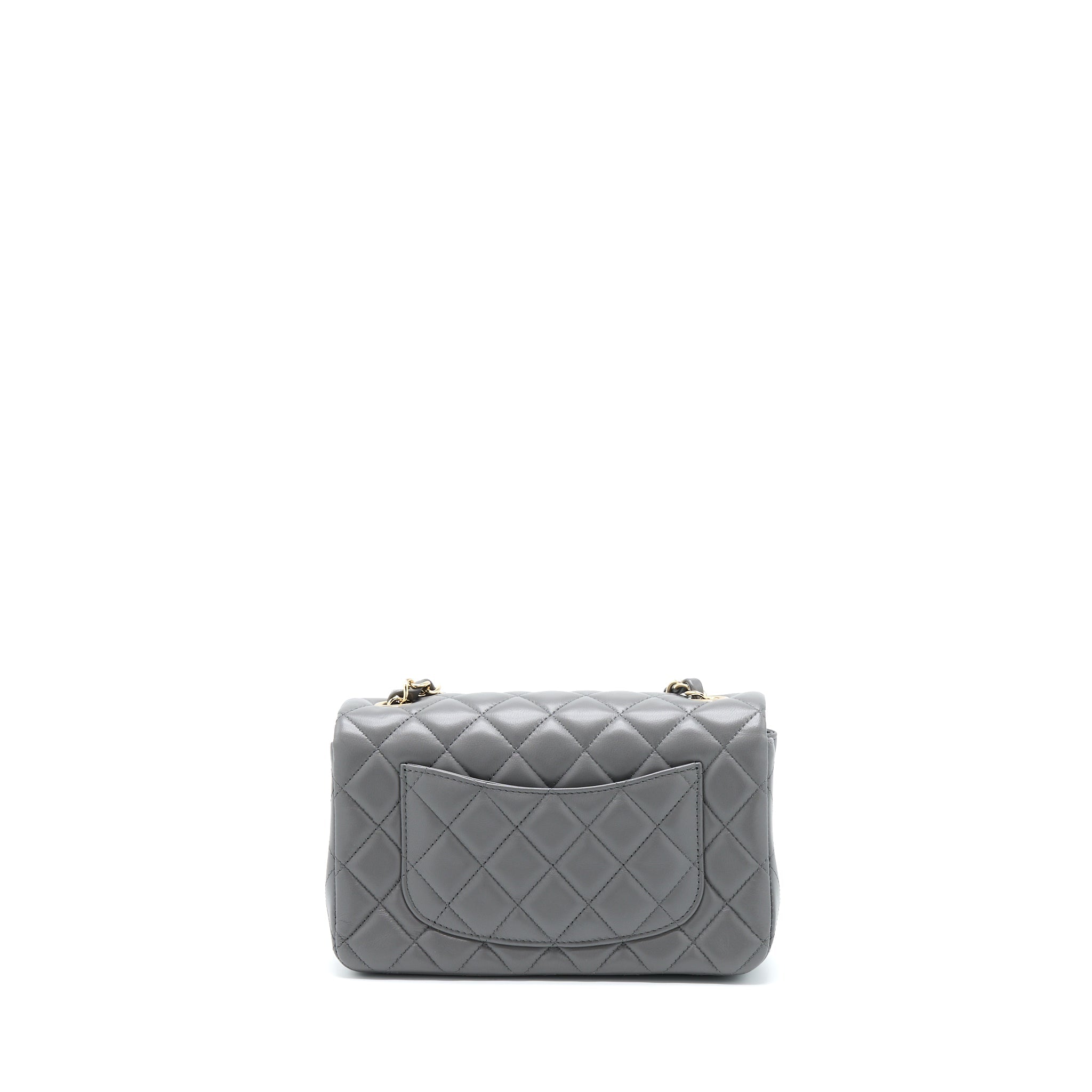CHANEL 22A MINI RECTANGULAR FLAP BAG LAMBSKIN GREY LGHW (MICROCHIP).