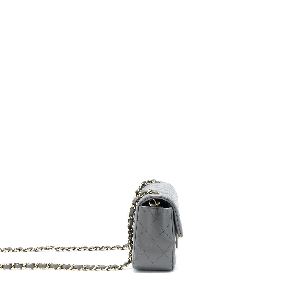 CHANEL 22A MINI RECTANGULAR FLAP BAG LAMBSKIN GREY LGHW (MICROCHIP).