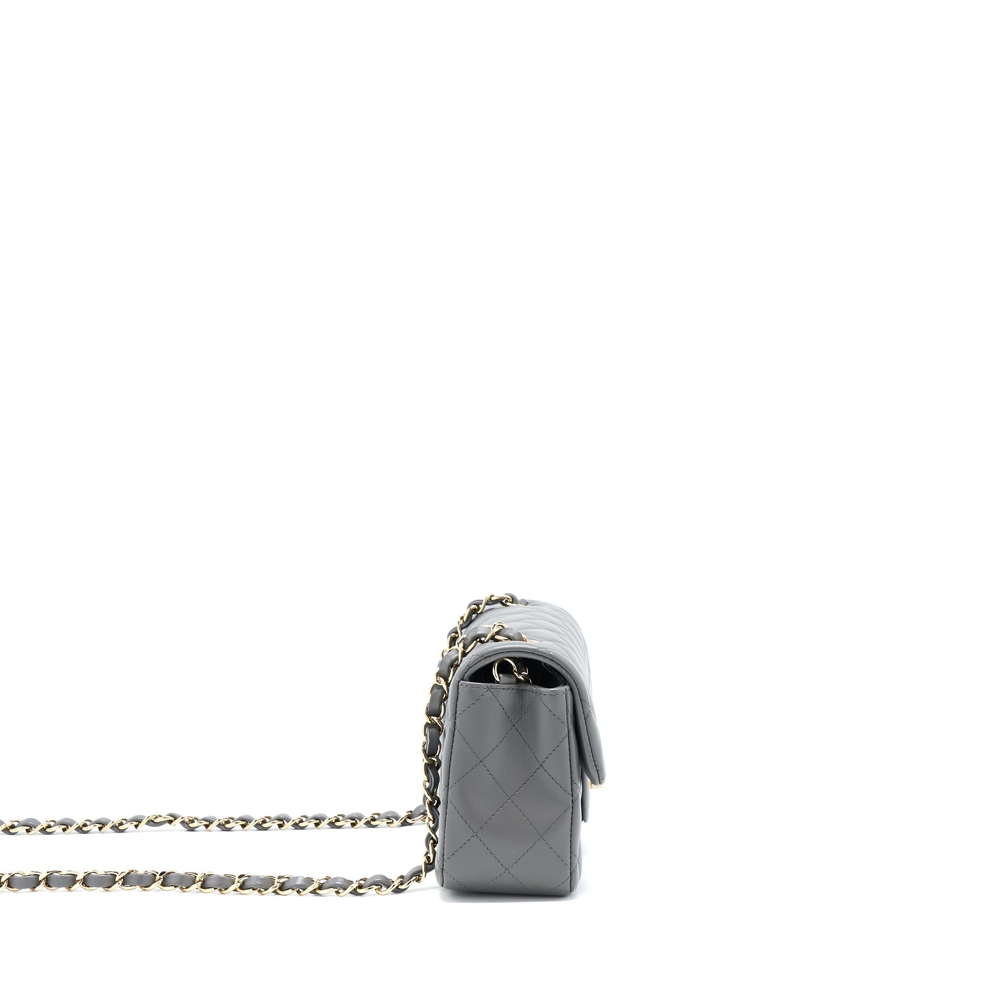 CHANEL 22A MINI RECTANGULAR FLAP BAG LAMBSKIN GREY LGHW (MICROCHIP).