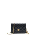 CHANEL 22S PEARL CRUSH WALLET ON CHAIN LAMBSKIN BLACK GHW (MICROCHIP)