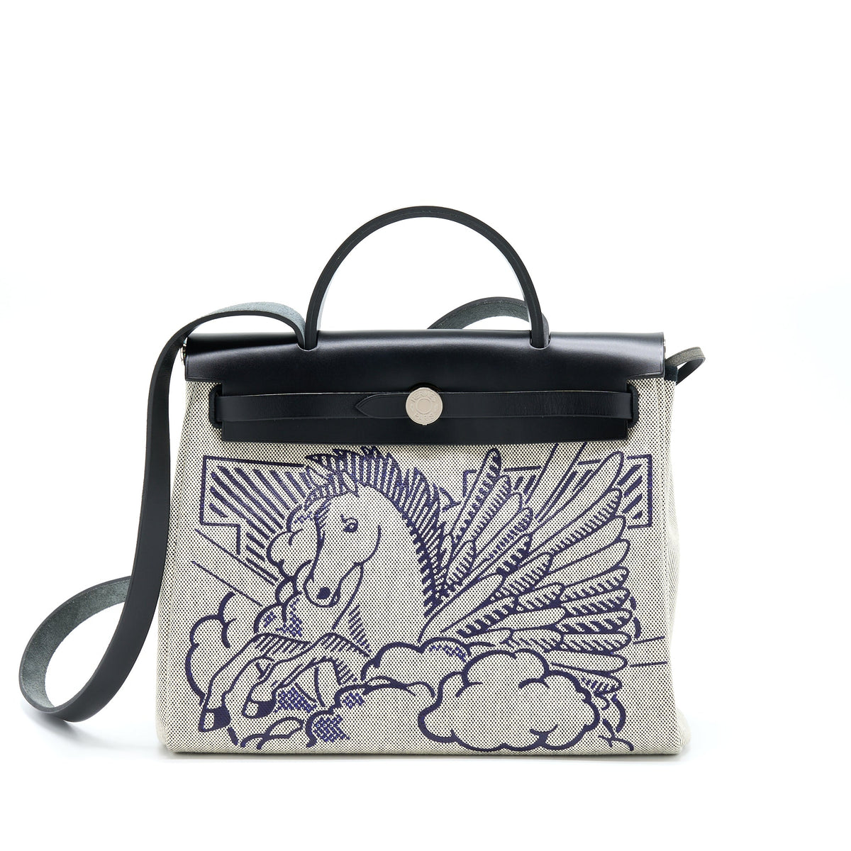 Hermes Herbag Zip 31 Pegase Bleu Indigo/ Ecru-Noir/ Noir SHW