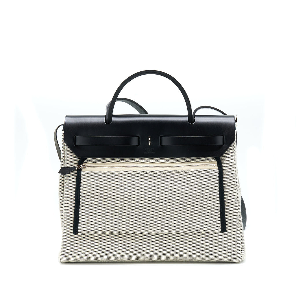 Hermes Herbag Zip 31 Pegase Bleu Indigo/ Ecru-Noir/ Noir SHW