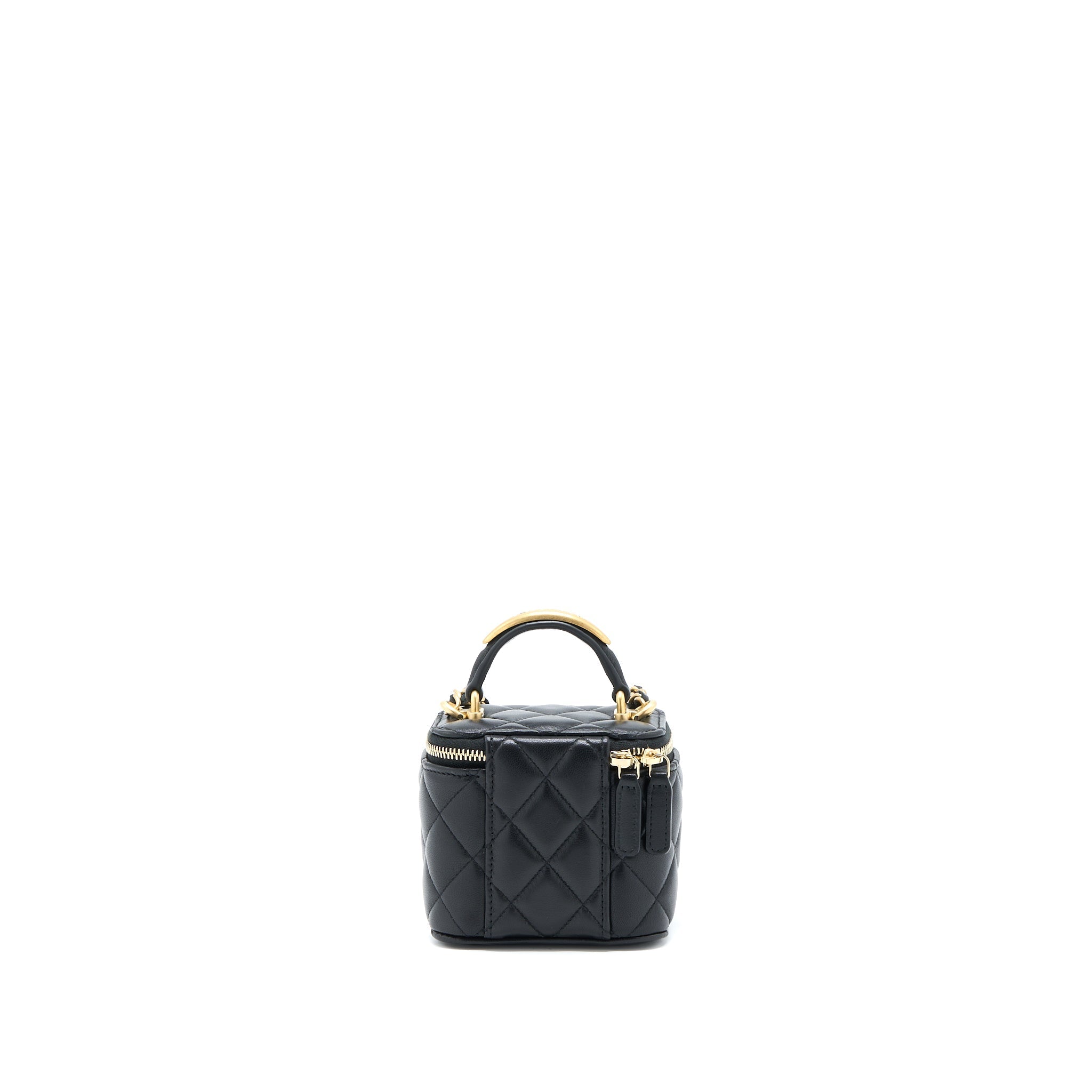 CHANEL 22B DETAILED TOP HANDLE MINI VANITY WITH CHAIN LAMBSKIN BLACK BRUSHED GHW