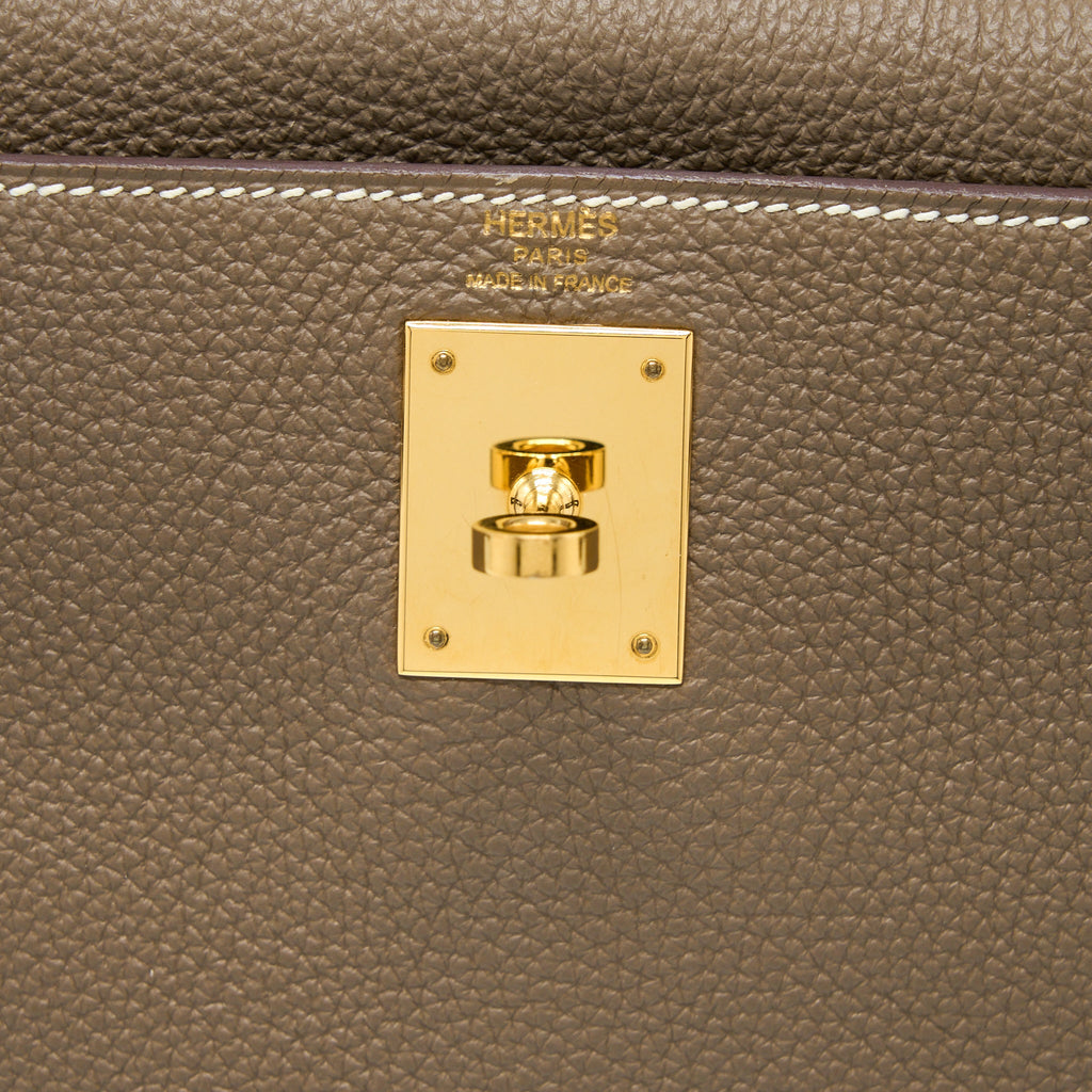 Hermes Kelly 28 Clemence Etoupe GHW Stamp Squared Q