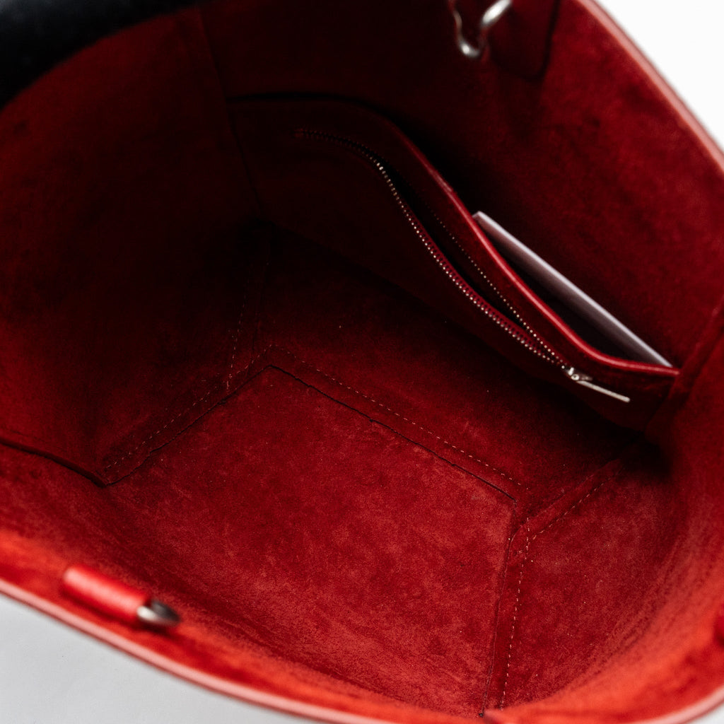 CELINE SANGLE SMALL BUCKET BAG GRAINED CALFSKIN RED SHW