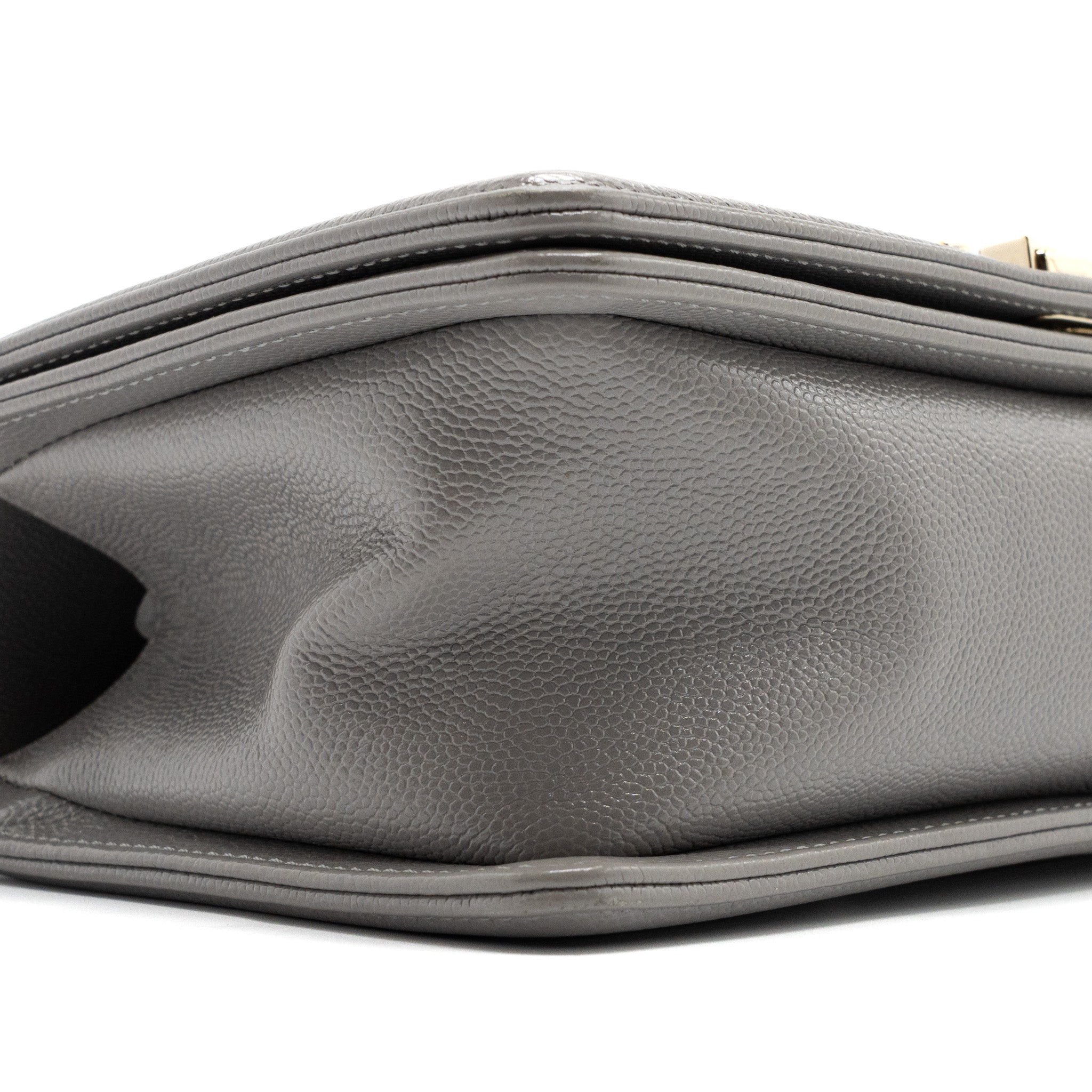 CHANEL MEDIUM BOY BAG CAVIAR LIGHT GREY LGHW