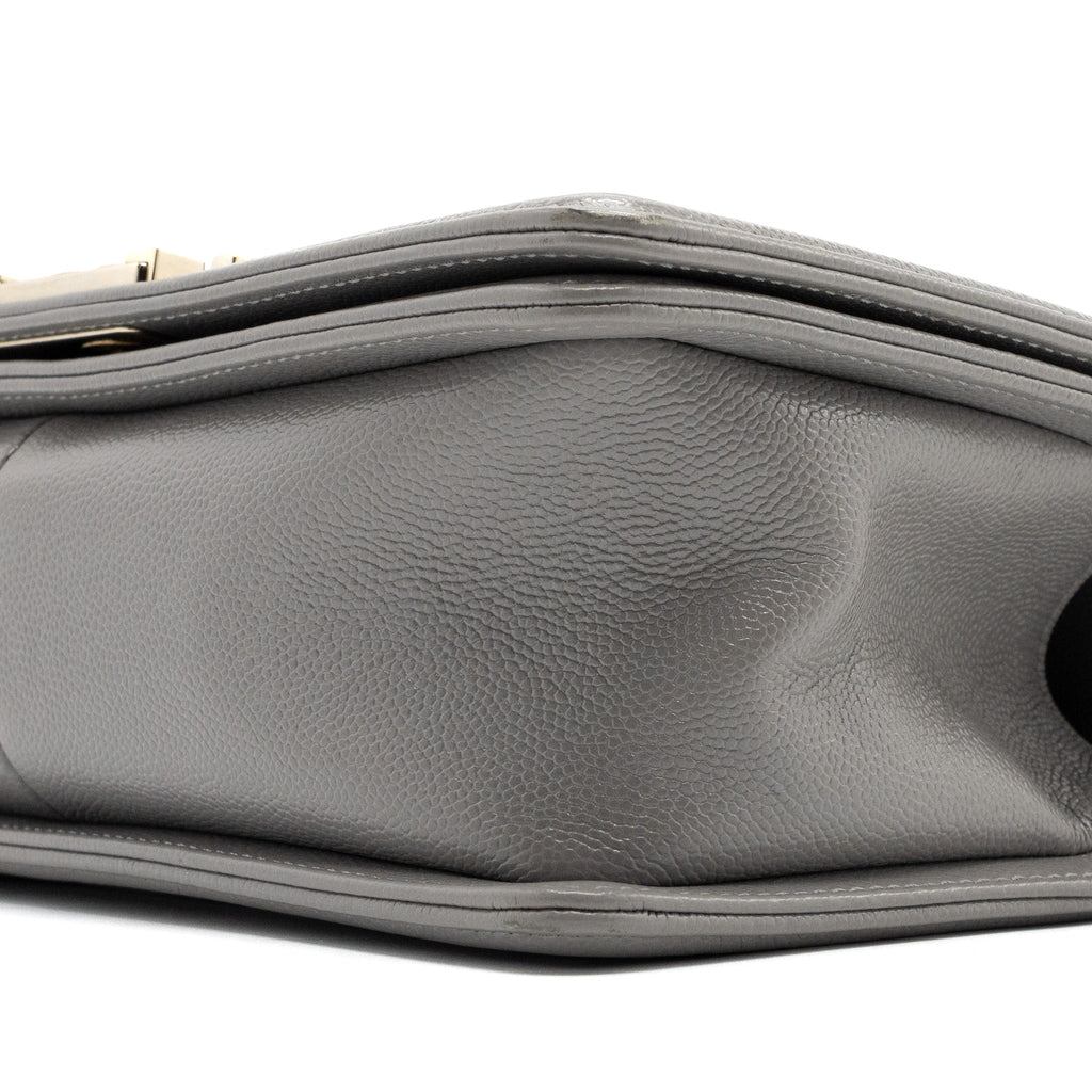 CHANEL MEDIUM BOY BAG CAVIAR LIGHT GREY LGHW