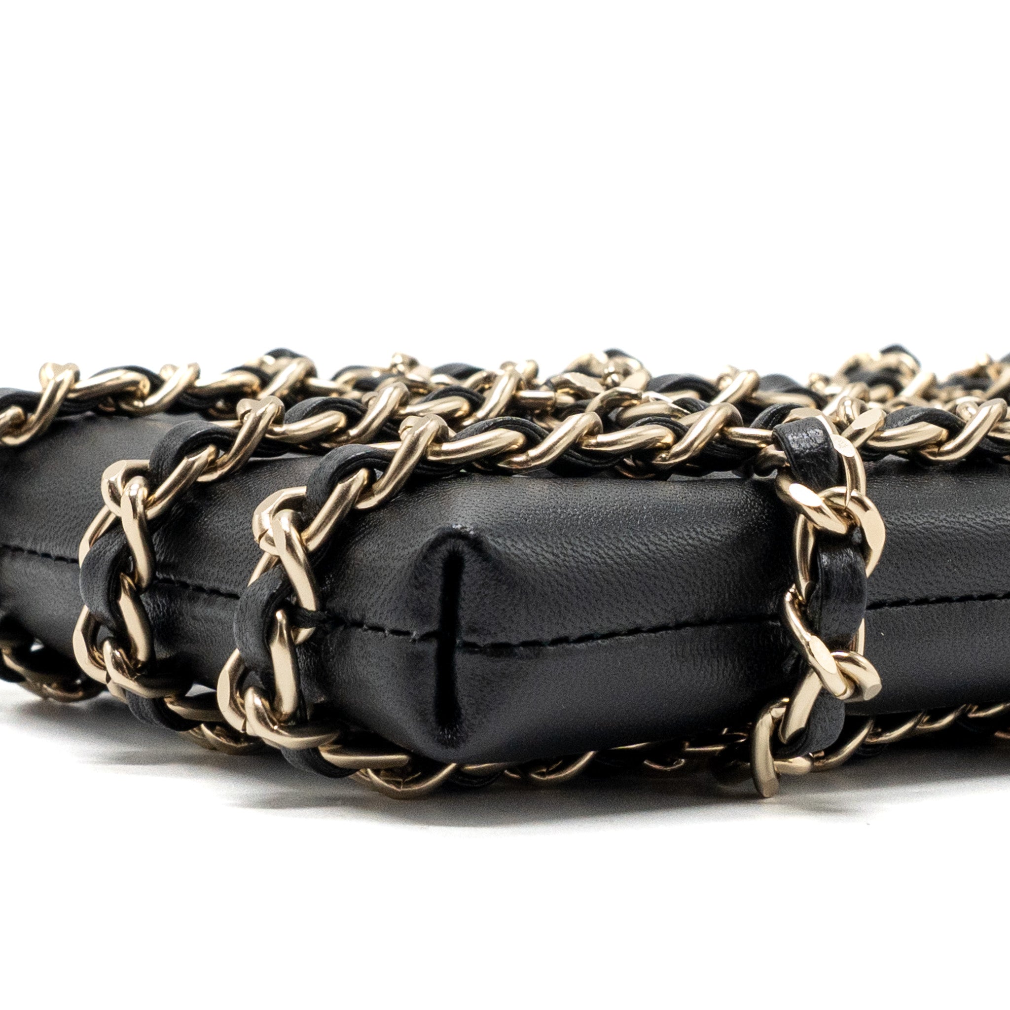 CHANEL GOLD CLUTCH O CHAIN PHONE HOLDER LAMBSKIN BLACK LGHW