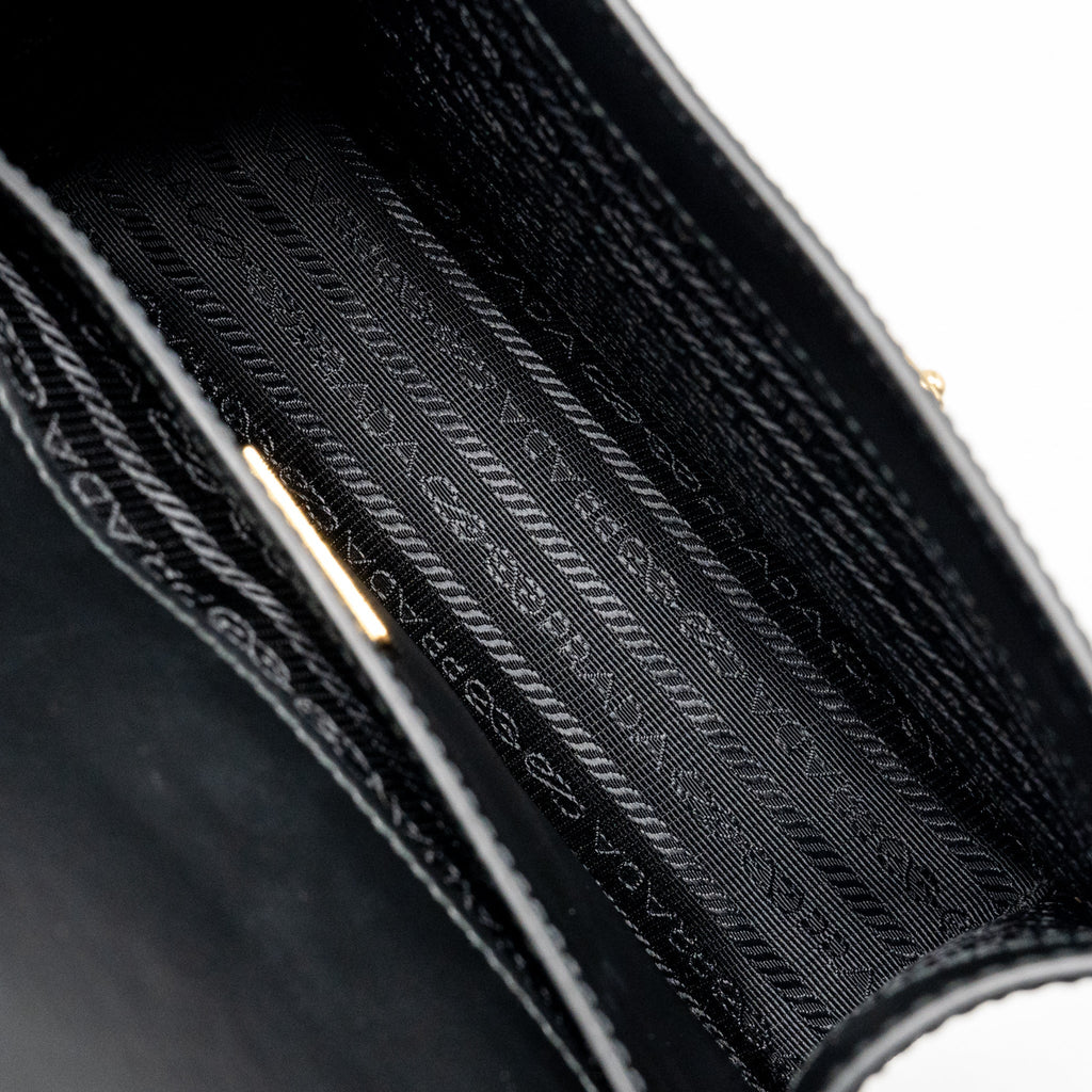 PRADA SAFFIANO LEATHER FLAP SHOULDER BAG CALFSKIN BLACK GHW