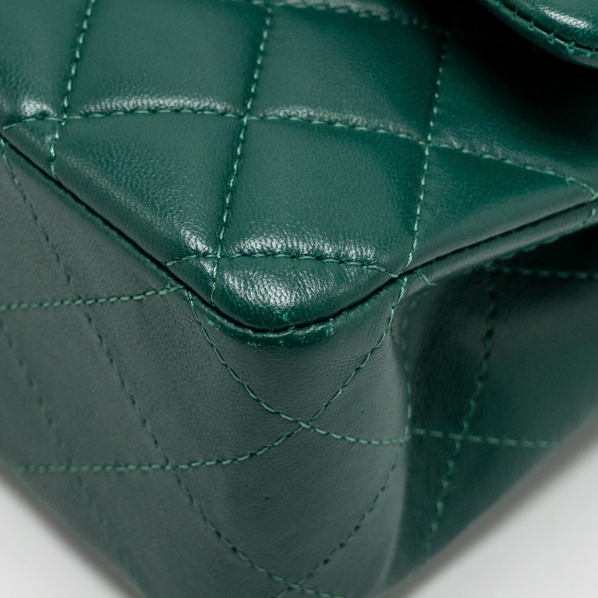 CHANEL MEDIUM CLASSIC DOUBLE FLAP BAG LAMBSKIN GREEN SHW