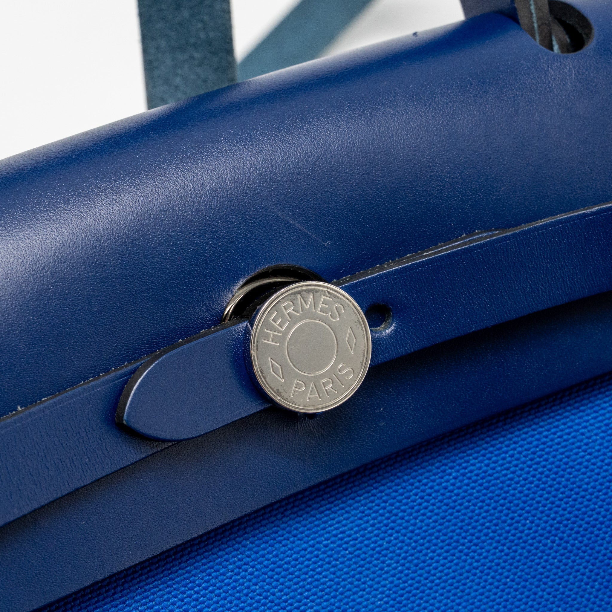 HERMES HERBAG 31 ZIP BAG CANVAS/HUNTER LEATHER BLEU BILLARD/BLEU SAPHIR SHW