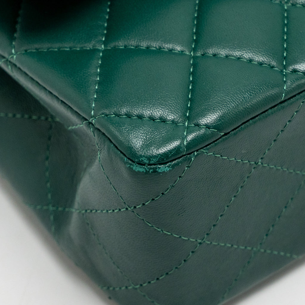 CHANEL MEDIUM CLASSIC DOUBLE FLAP BAG LAMBSKIN GREEN SHW
