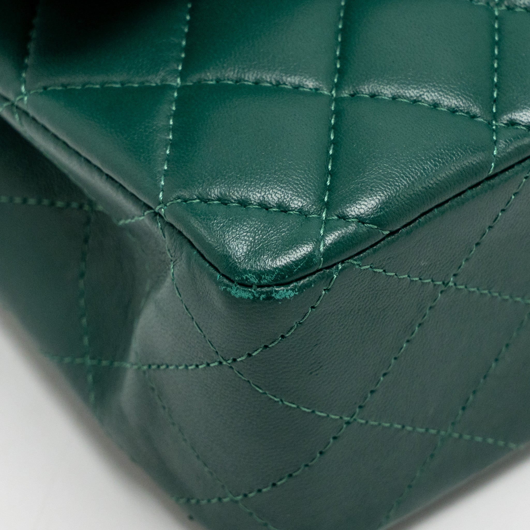 CHANEL MEDIUM CLASSIC DOUBLE FLAP BAG LAMBSKIN GREEN SHW