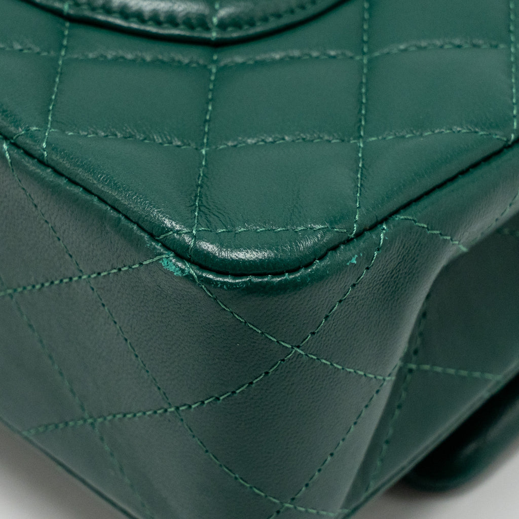 CHANEL MEDIUM CLASSIC DOUBLE FLAP BAG LAMBSKIN GREEN SHW