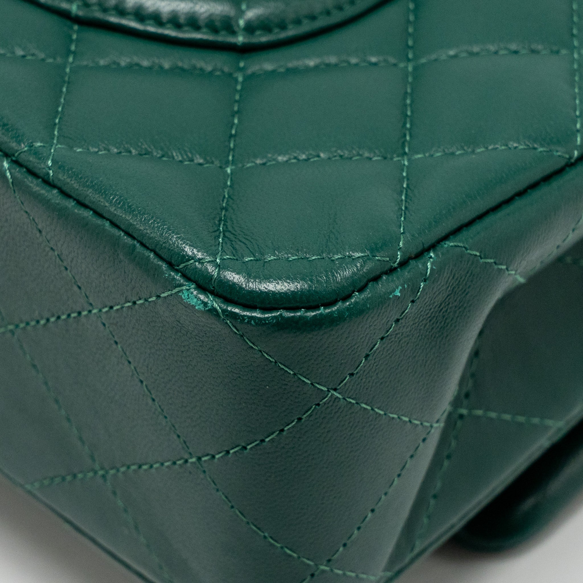 CHANEL MEDIUM CLASSIC DOUBLE FLAP BAG LAMBSKIN GREEN SHW