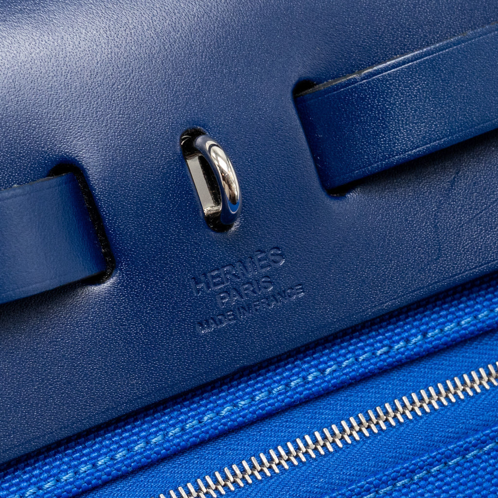 HERMES HERBAG 31 ZIP BAG CANVAS/HUNTER LEATHER BLEU BILLARD/BLEU SAPHIR SHW