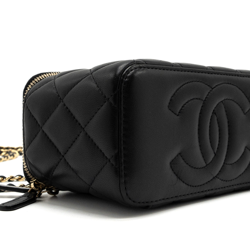 CHANEL LONG VANITY WITH CHAIN LAMBSKIN BLACK LGHW (MICROCHIP)