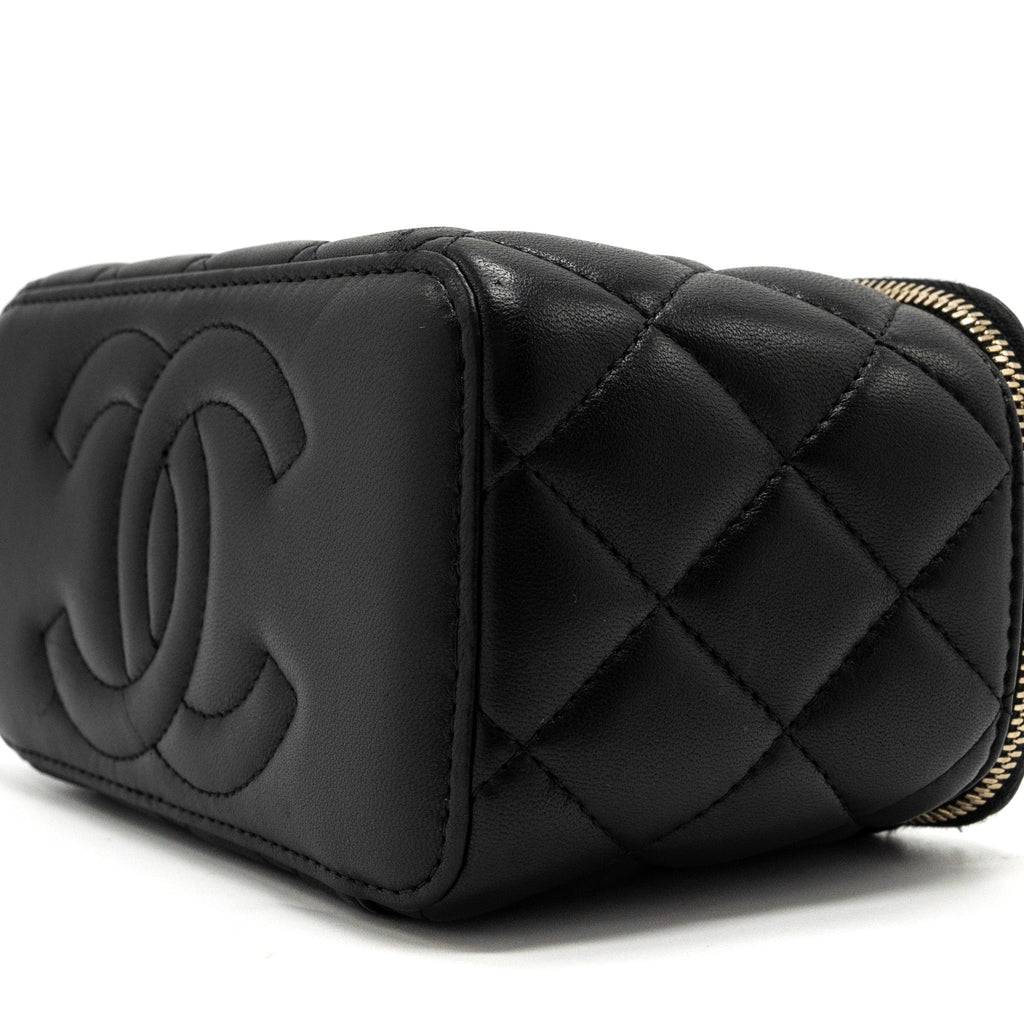 CHANEL LONG VANITY WITH CHAIN LAMBSKIN BLACK LGHW (MICROCHIP)