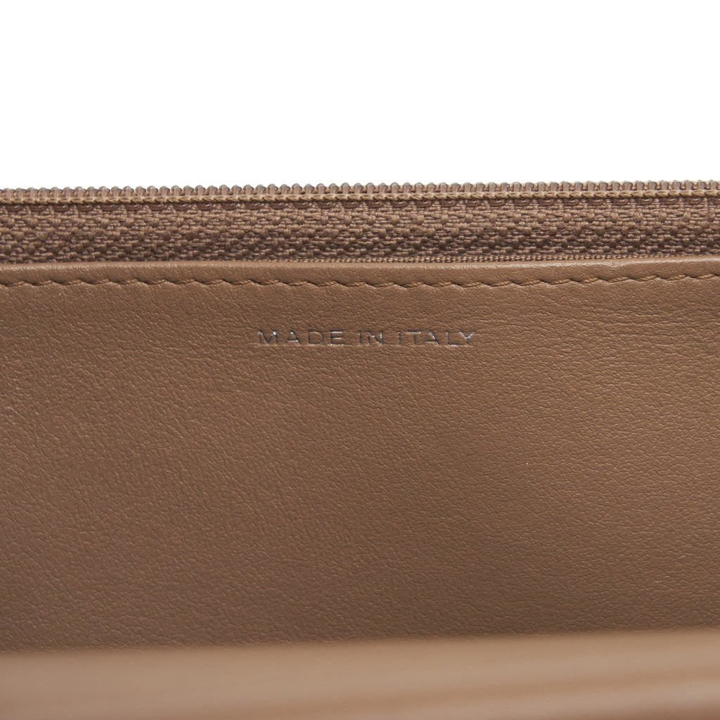 CHANEL CHEVRON BOY WALLET ON CHAIN CAVIAR DARK BEIGE RUTHENIUM HARDWARE