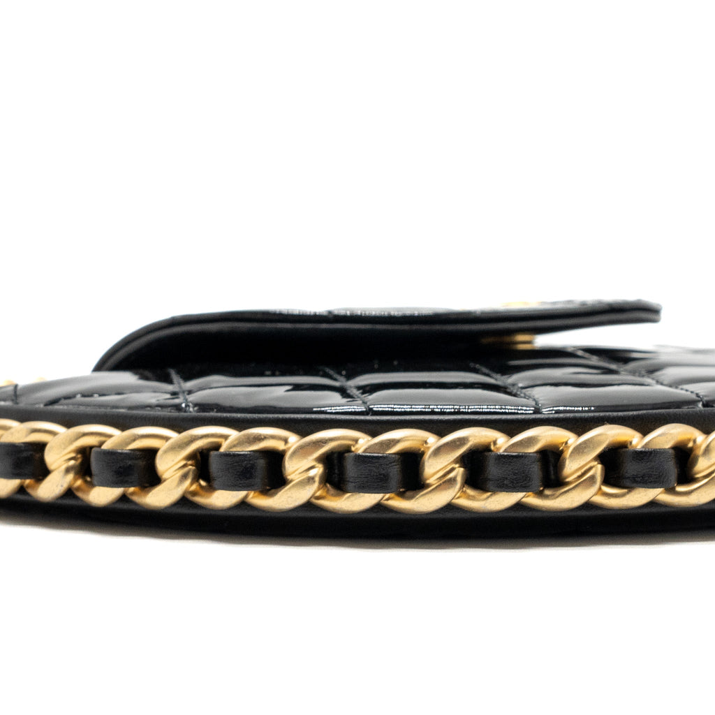 CHANEL 23K HOOP BAG PATENT BLACK GHW (MICROCHIP)