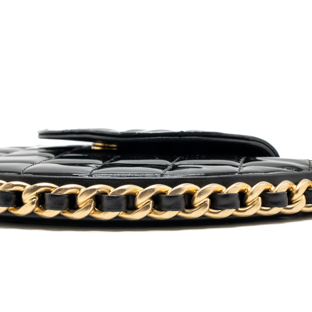 CHANEL 23K HOOP BAG PATENT BLACK GHW (MICROCHIP)