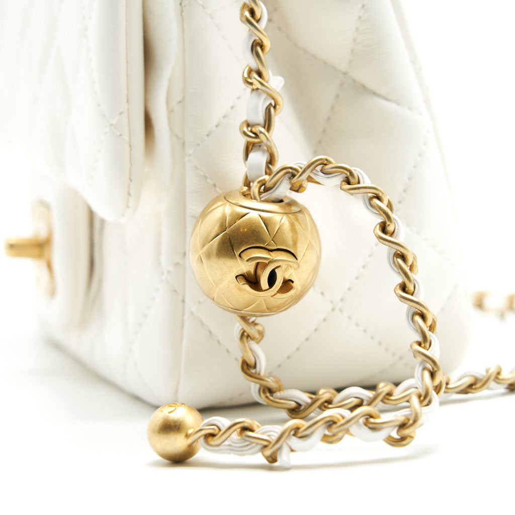 CHANEL 21B PEARL CRUSH MINI SQUARE FLAP BAG WHITE GHW