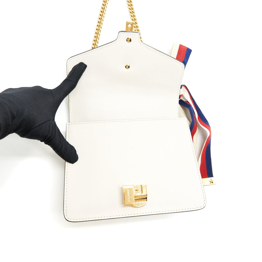 GUCCI MINI SYLVIE CROSSBODY CHAIN BAG WHITE