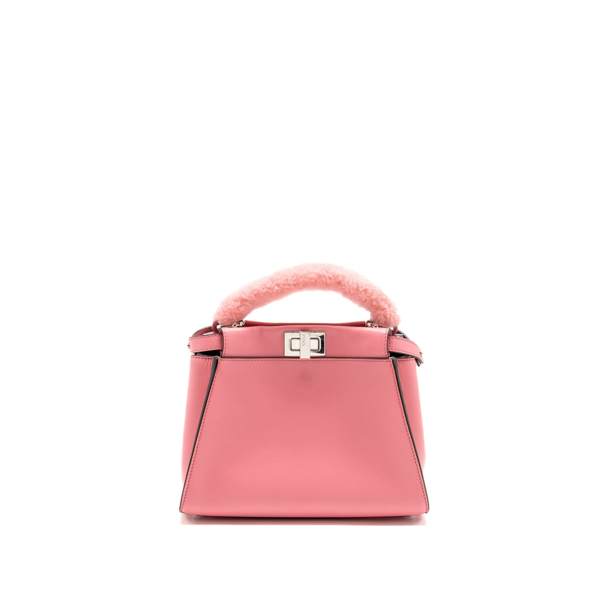 Fendi Mini Peekaboo No Maniglia Bag Nappa Leather Pink SHW with Pink Shearling and Clear Acrylic Replacement Top Handles (Sell in Set)
