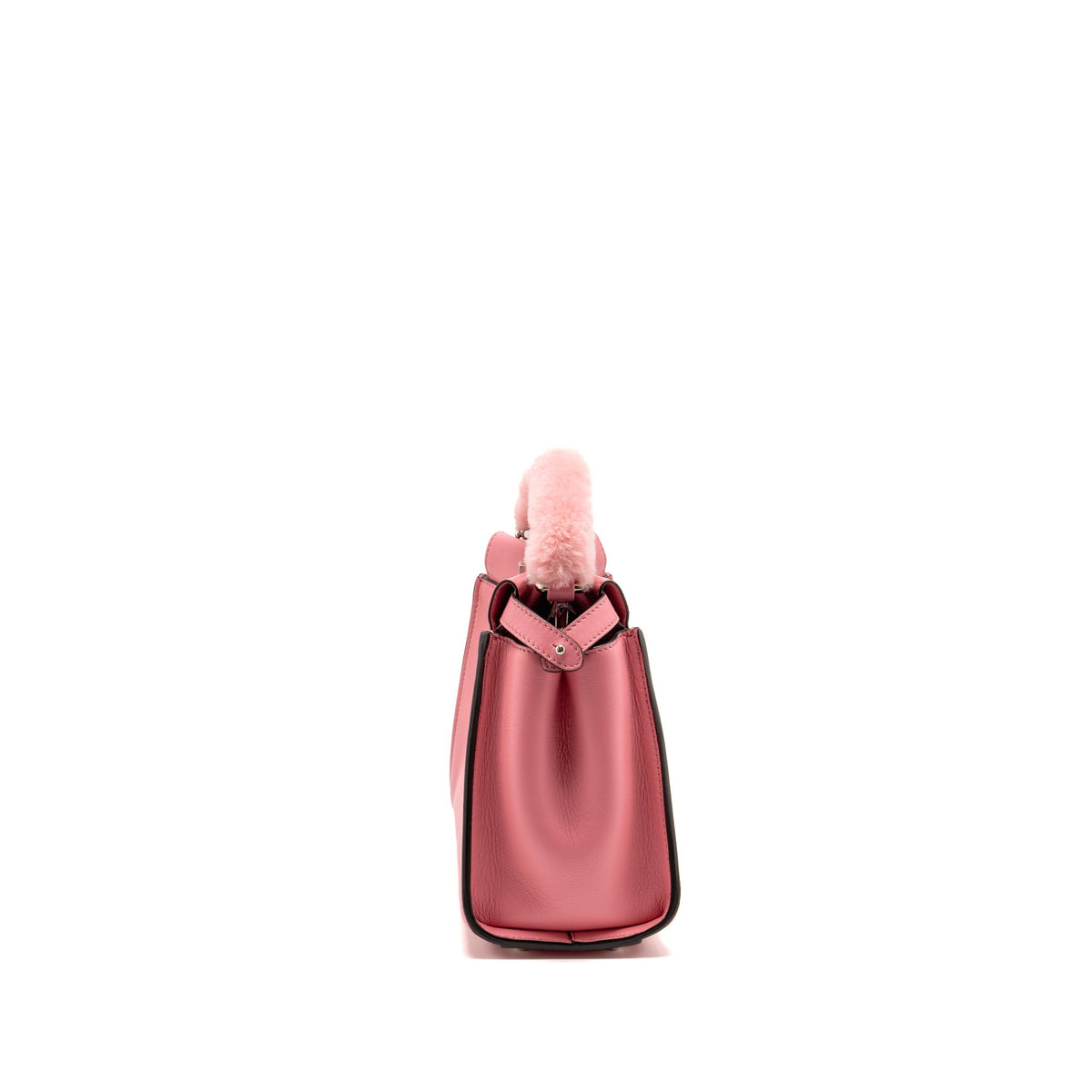 Fendi Mini Peekaboo No Maniglia Bag Nappa Leather Pink SHW with Pink Shearling and Clear Acrylic Replacement Top Handles (Sell in Set)