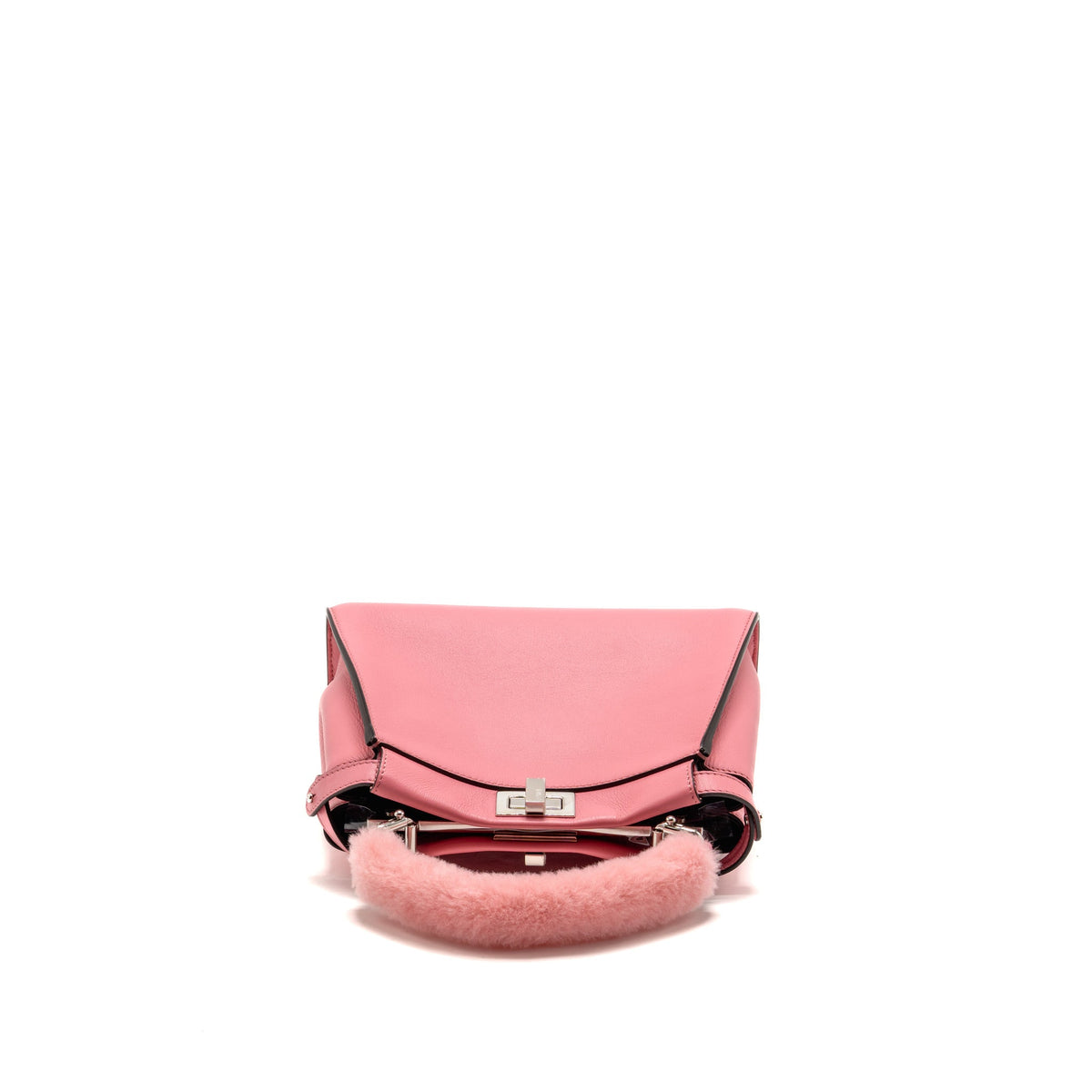 Fendi Mini Peekaboo No Maniglia Bag Nappa Leather Pink SHW with Pink Shearling and Clear Acrylic Replacement Top Handles (Sell in Set)
