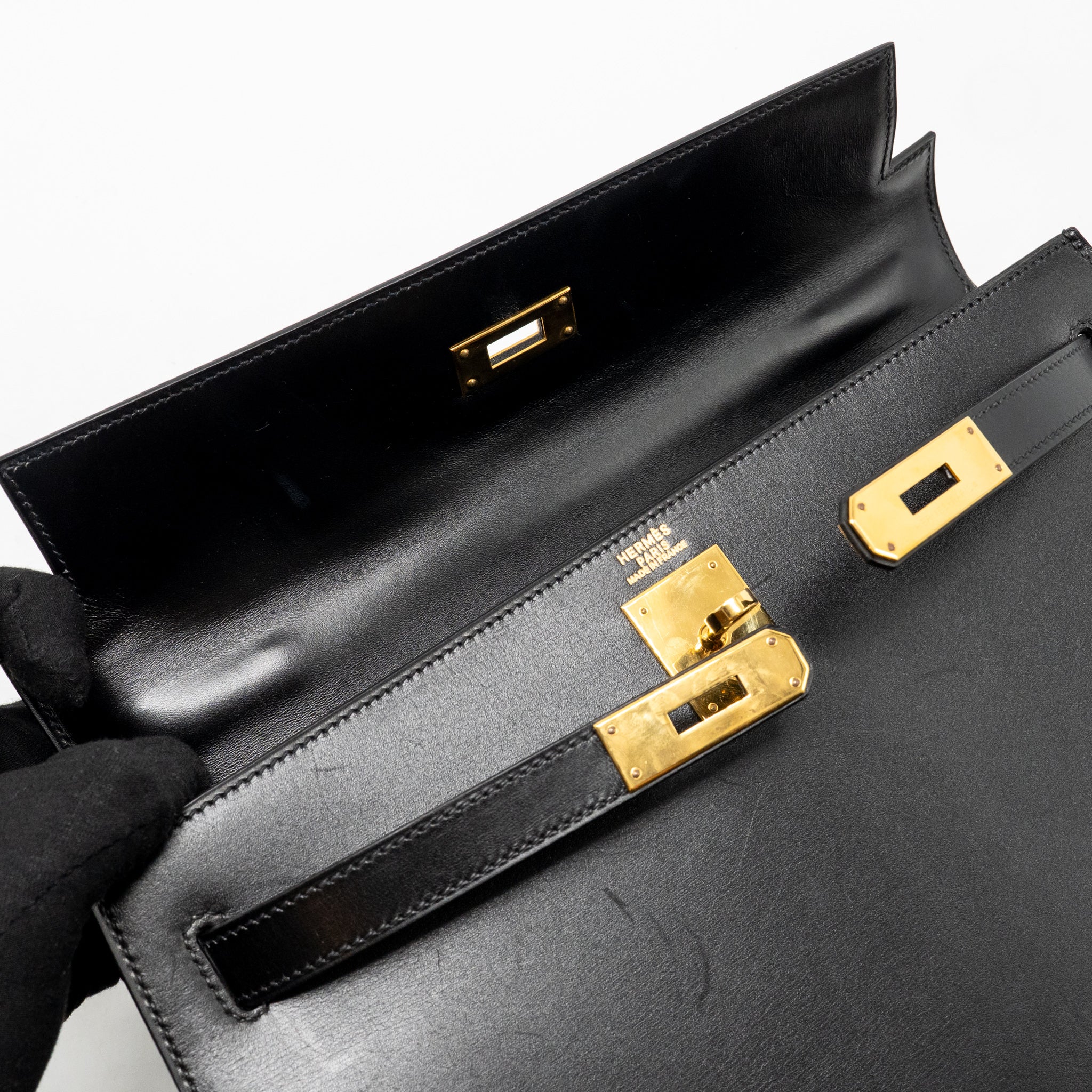 HERMES VINTAGE KELLY 32 BOX BLACK GHW