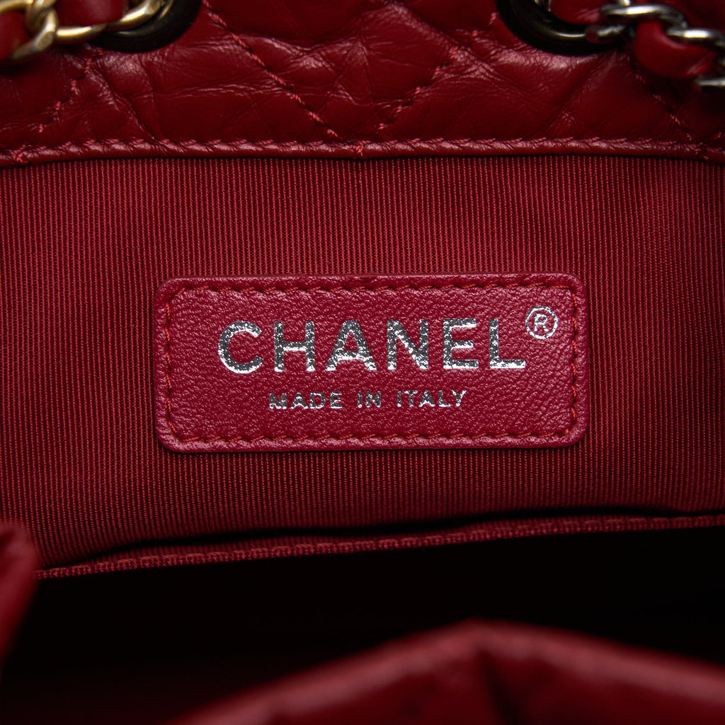 CHANEL SMALL GABRIELLE BACKPACK AGED CALFSKIN RED WITH RUTHENIUM GOLD/SLIVER HARDWARE
