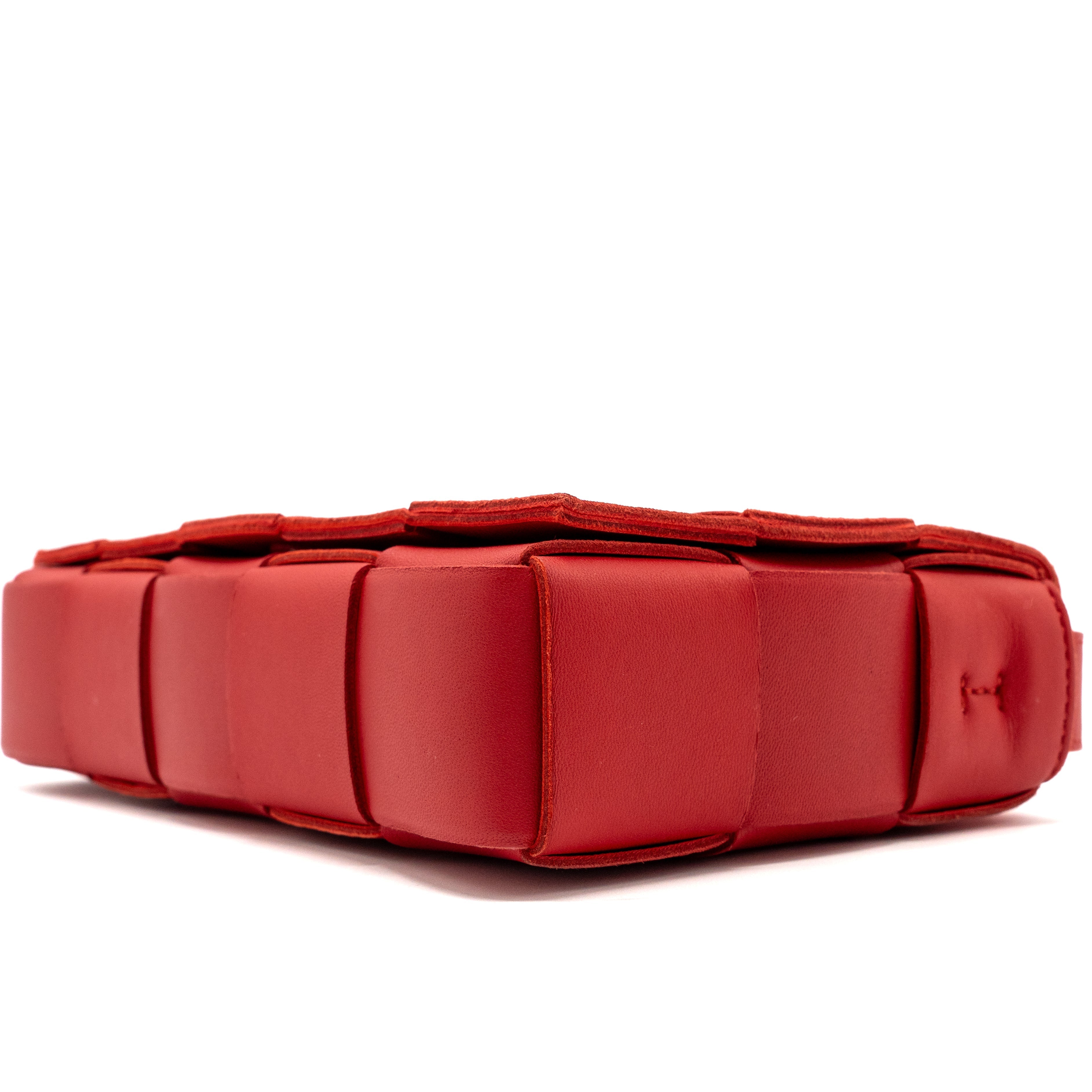 BOTTEGA VENETA CASSETTE BAG LAMBSKIN RED GHW