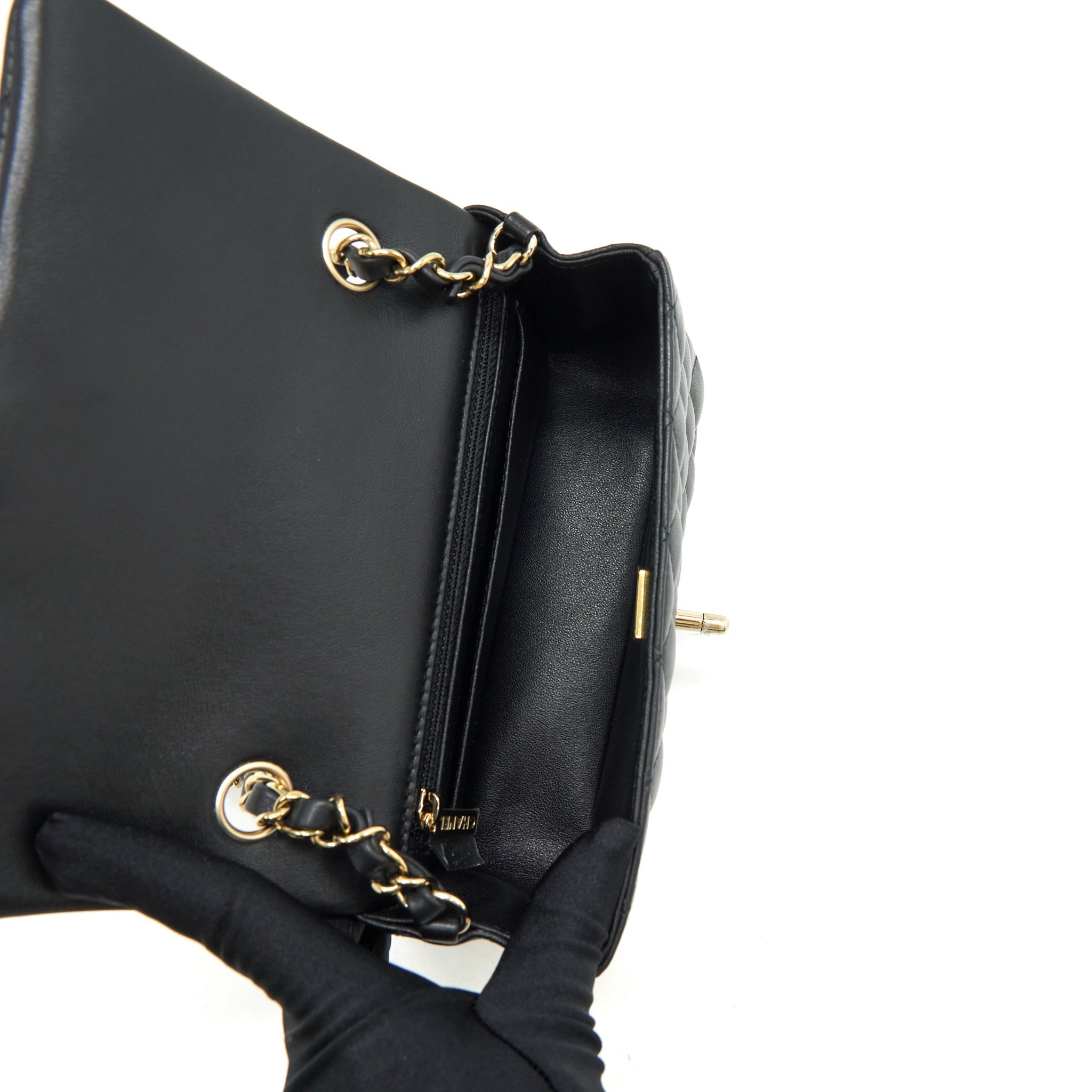 CHANEL MINI RECTANGULAR FLAP BAG LAMBSKIN BLACK LGHW(MICROCHIP）