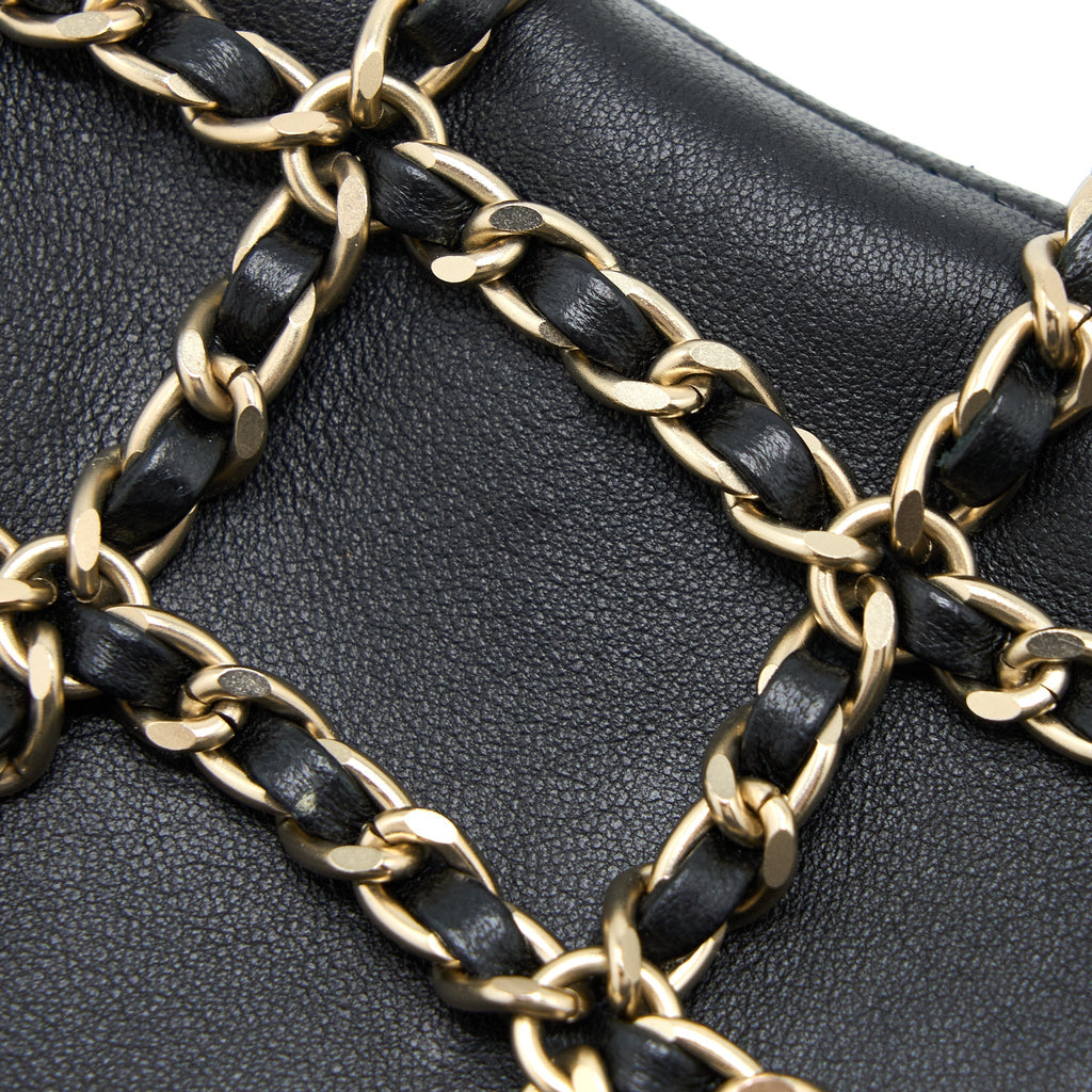 CHANEL PHONE POUCH WITH CHAIN LAMBSKIN BLACK LGHW
