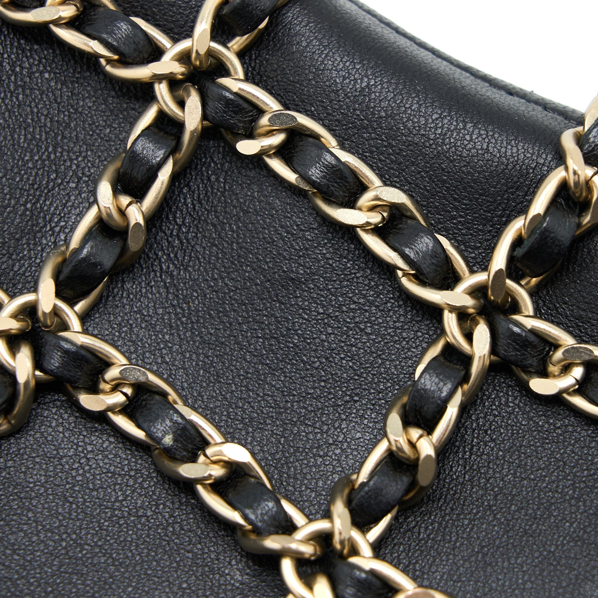 CHANEL PHONE POUCH WITH CHAIN LAMBSKIN BLACK LGHW