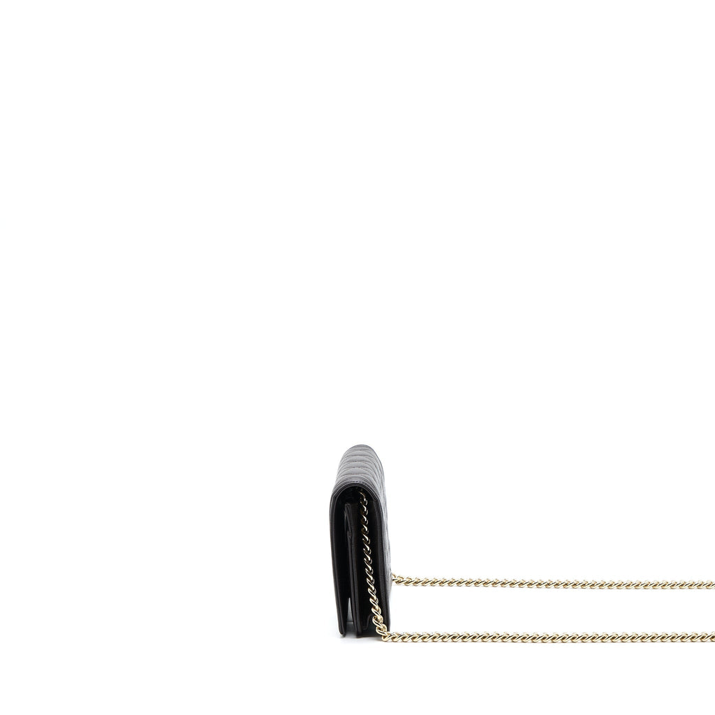 CHANEL BOY WALLET ON CHAIN GRAINED CALFSKIN BROWN LGHW (MICROCHIP)